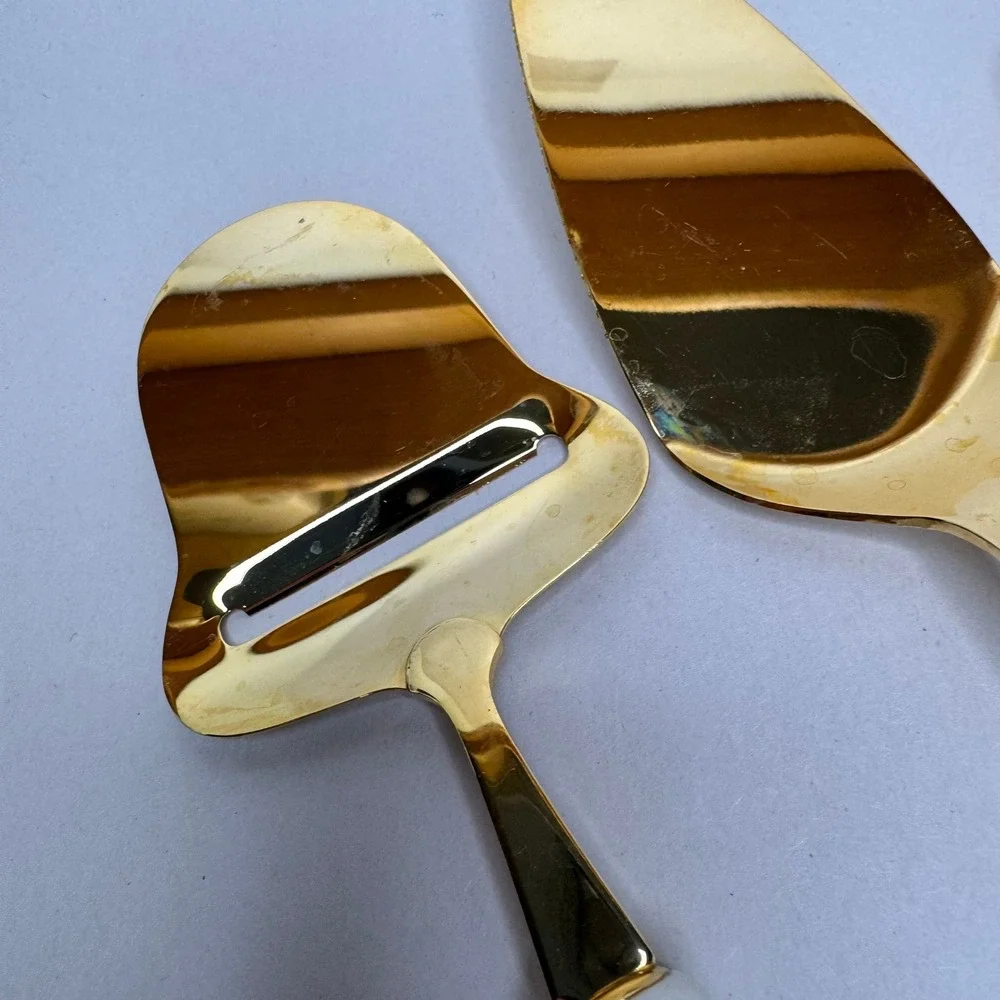 Vtg Christmas Holly Gold Cheese Knife Pie Set 4pc Stainless‎ Steel Japan Holiday